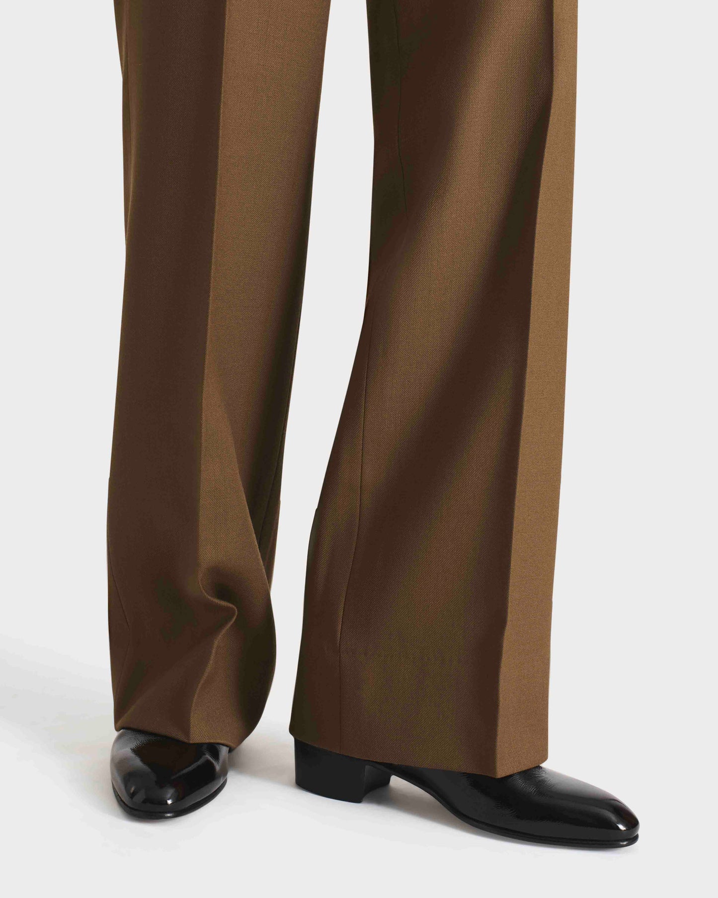 Husbands Paris | High Waisted Wide Trousers In Dark Bronze Worsted Wool Twill