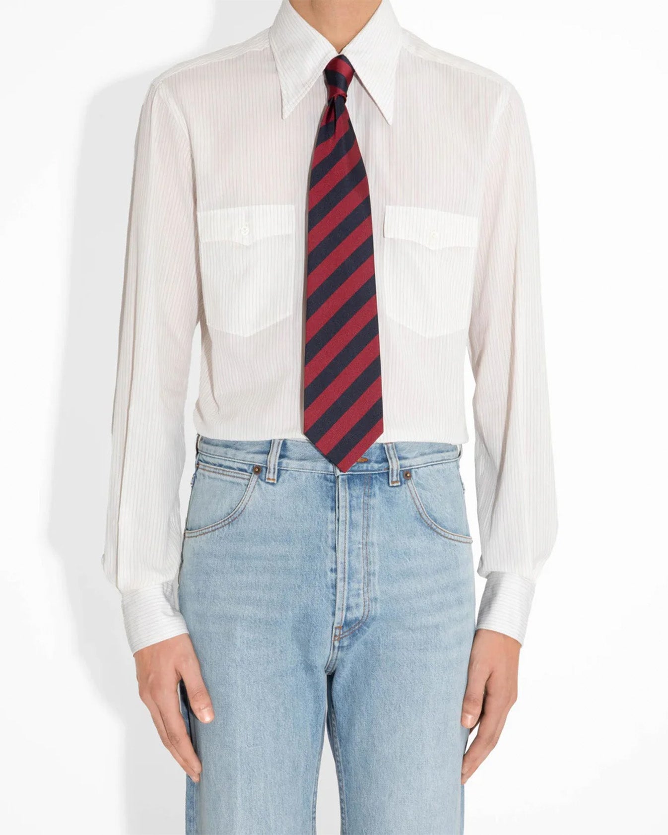Husbands Paris | 2 Pockets Wide Collar Shirt Dark Brown Stripes 