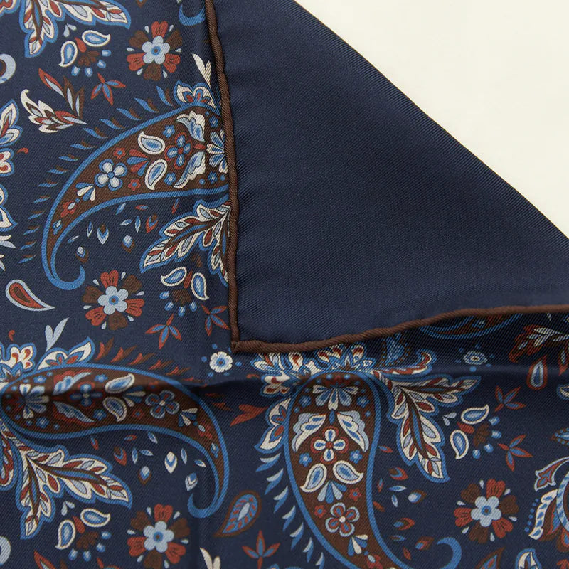 Holliday & Brown | Brown Paisley In Navy Pocket Square 35568 1