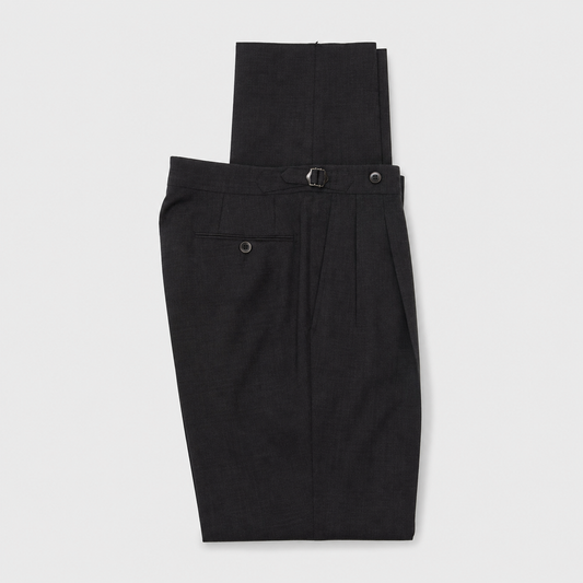 Echizenya | Black Pleated Washable Tropical Wool Trousers