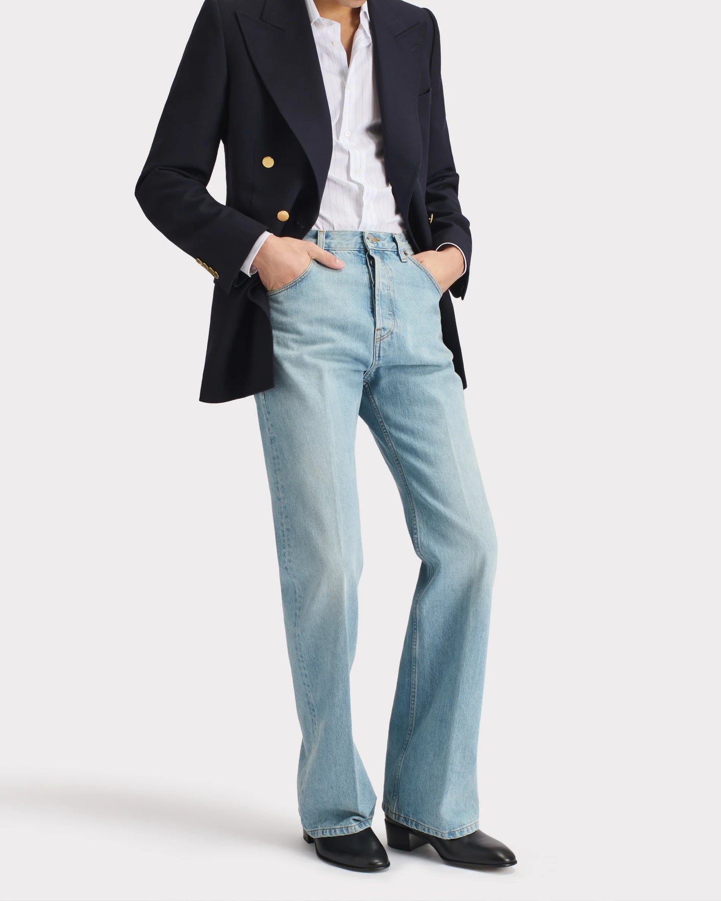 Husbands Paris | Flared High Waisted Jeans In Blue Stone Wash