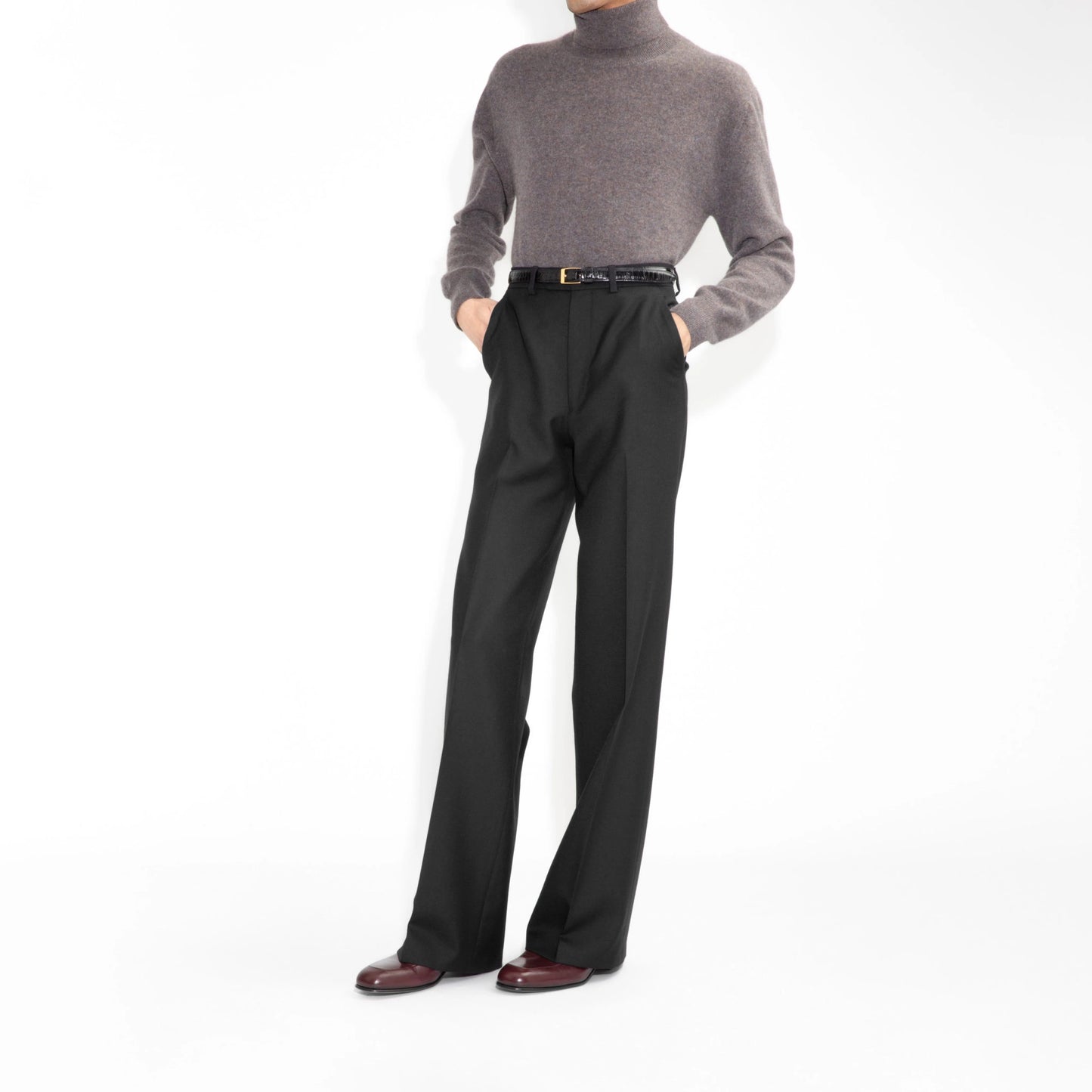 Husbands Paris | Crocodile Embossed Calfskin Thin Belt Black