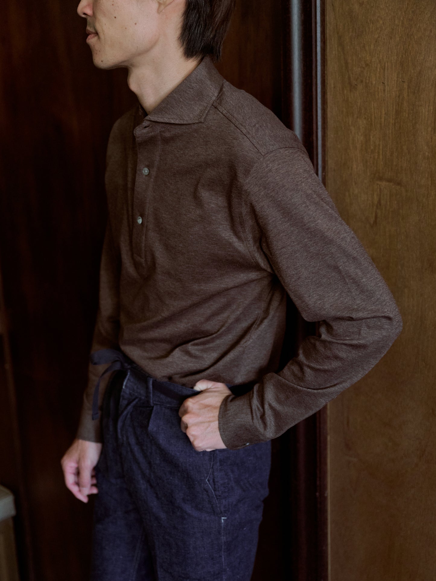 Ascot Chang | Cotton Pique One-Piece Collar Polo Brownish