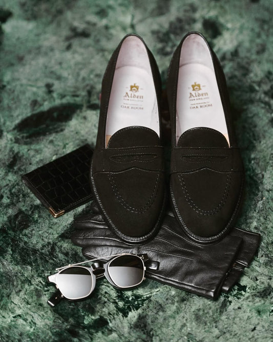 Alden | 6839 Full Strap Penny Loafer Black Suede