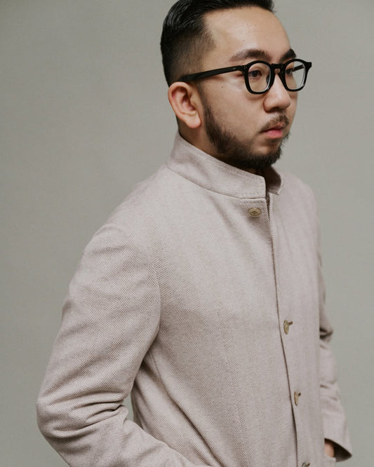 Ring Jacket | Nehru Jacket Beige Brown Herringbone