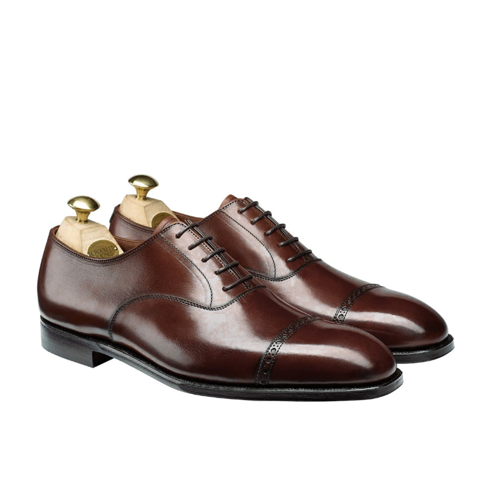Crockett & Jones | Belgrave Medallion Toe Cap Oxford Dark Brown Antique Calf