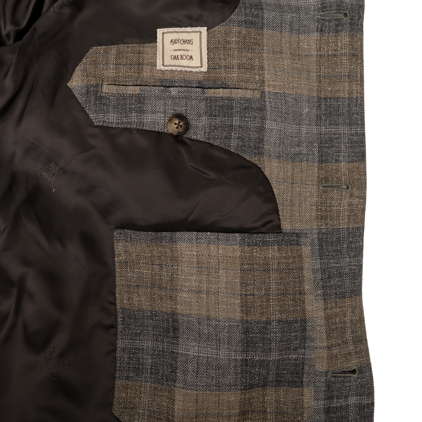 Ascot Chang | Wool Silk Linen Nomad Jacket Greige Plaid