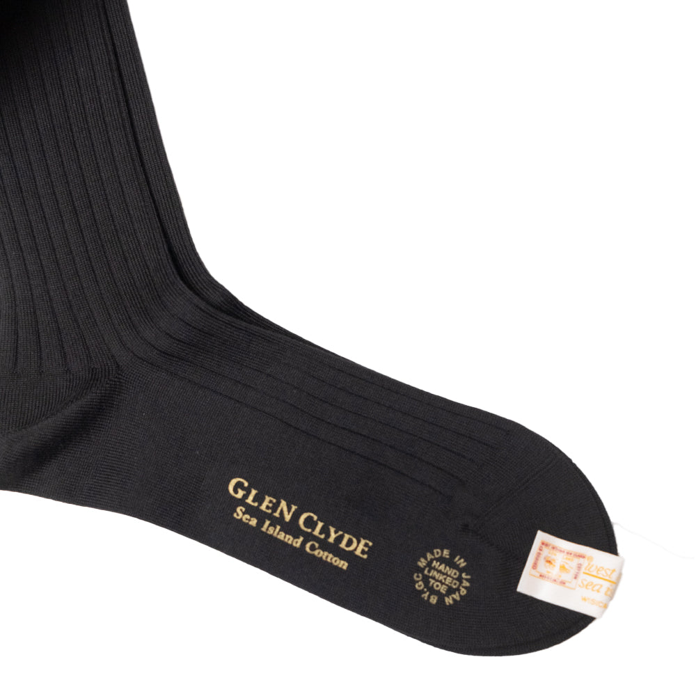 Glen Clyde | Sea Island Cotton Long Socks Black