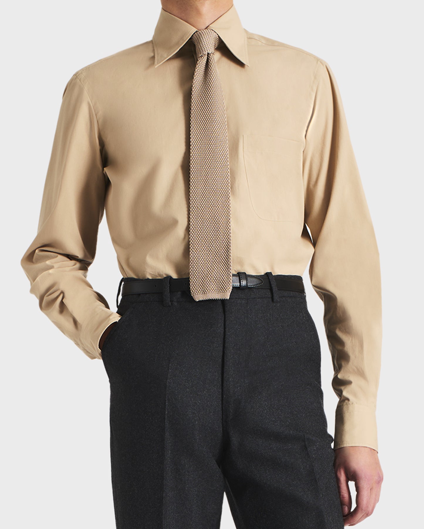 Husbands Paris | Wide Collar Shirt In Poplin Dark Beige