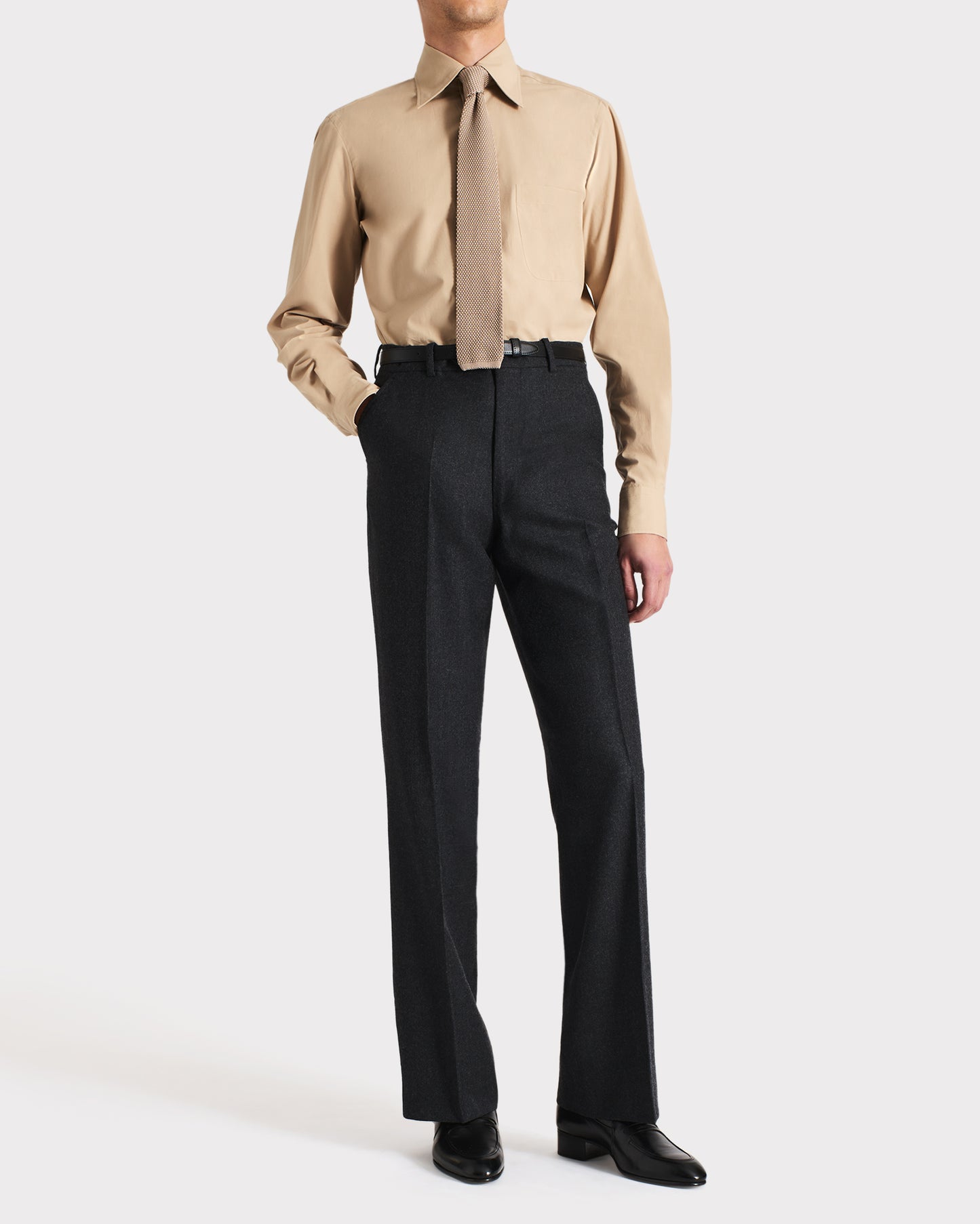 Husbands Paris | Wide Collar Shirt In Poplin Dark Beige