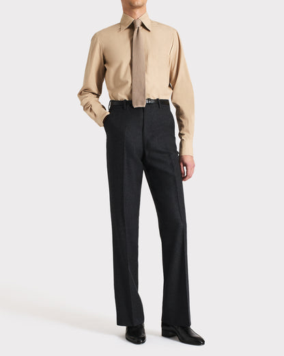 Husbands Paris | Wide Collar Shirt In Poplin Dark Beige