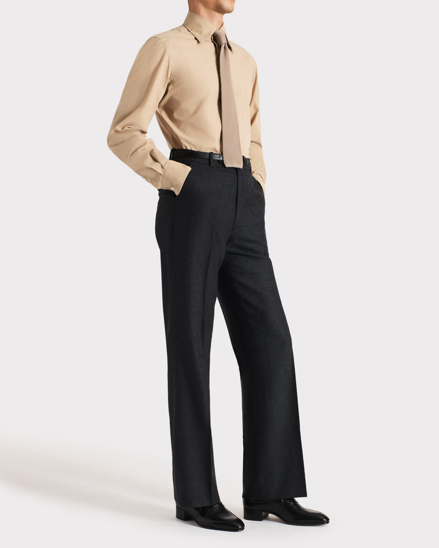 Husbands Paris | Wide Collar Shirt In Poplin Dark Beige