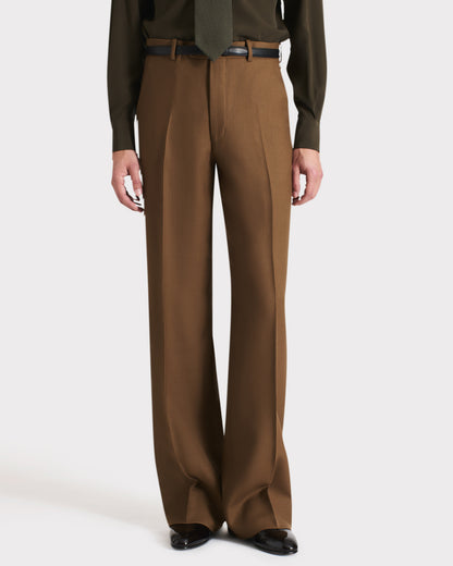 Husbands Paris | High Waisted Wide Trousers In Dark Bronze Worsted Wool Twill