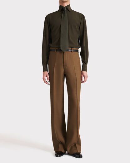 Husbands Paris | High Waisted Wide Trousers In Dark Bronze Worsted Wool Twill
