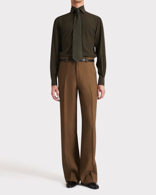 Husbands Paris | High Waisted Wide Trousers In Dark Bronze Worsted Wool Twill