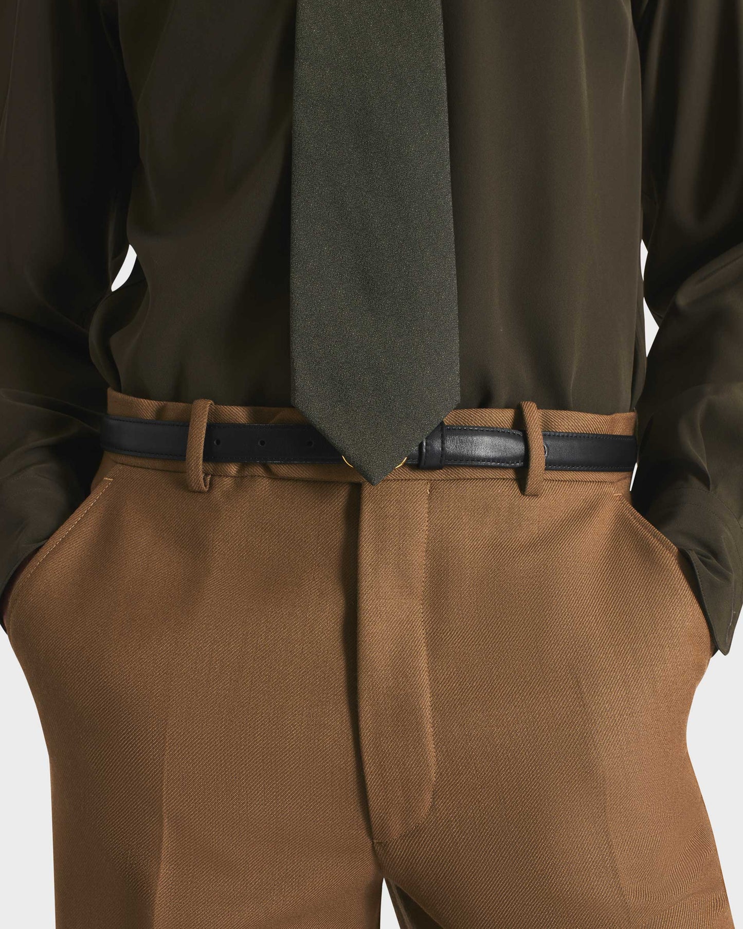 Husbands Paris | High Waisted Wide Trousers In Dark Bronze Worsted Wool Twill