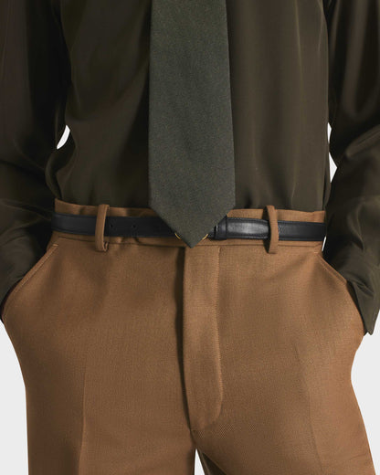 Husbands Paris | High Waisted Wide Trousers In Dark Bronze Worsted Wool Twill