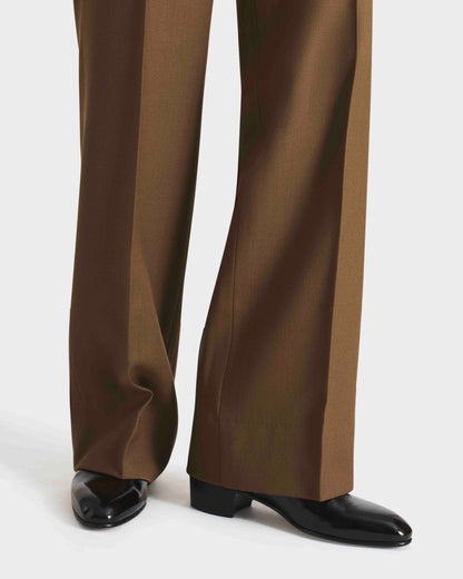 Husbands Paris | High Waisted Wide Trousers In Dark Bronze Worsted Wool Twill