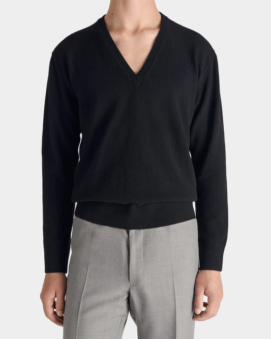Husbands Paris | V-Neck Sweater In Superfine Lambswool Black
