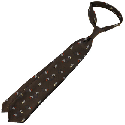 Shibumi Firenze | Geometrical Japanese Jacquard Silk Tie Brown