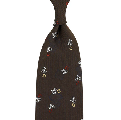 Shibumi Firenze | Geometrical Japanese Jacquard Silk Tie Brown