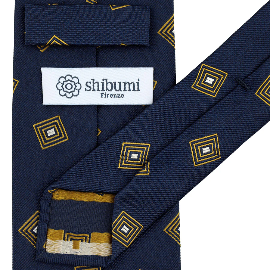 Shibumi Firenze | Geometrical Japanese Boucle Silk Tie Navy