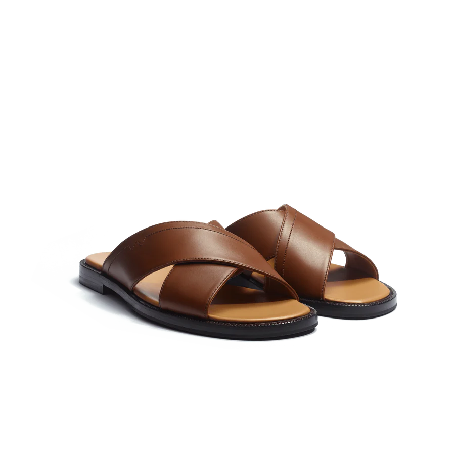 J.M.Weston | Sandal Crossed Mule Double V Tan Calf