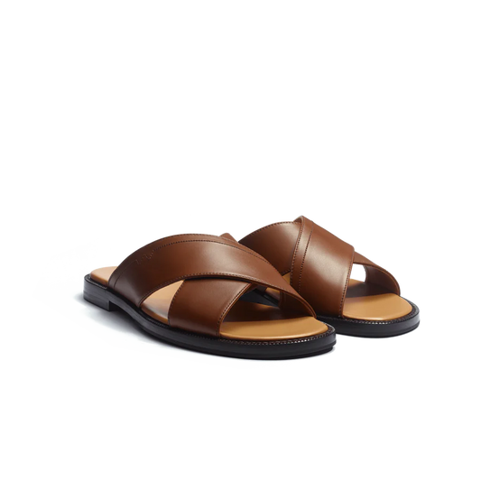 J.M.Weston | Sandal Crossed Mule Double V Tan Calf