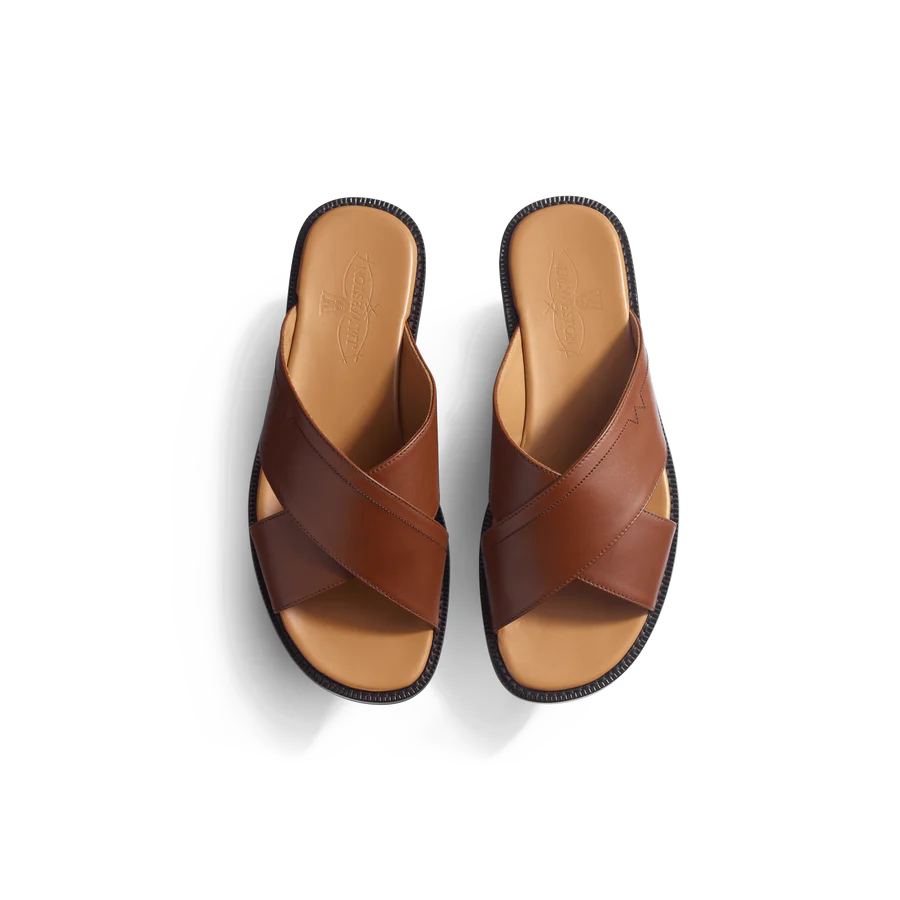J.M.Weston | Sandal Crossed Mule Double V Tan Calf