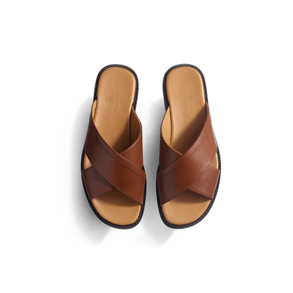 J.M.Weston | Sandal Crossed Mule Double V Tan Calf
