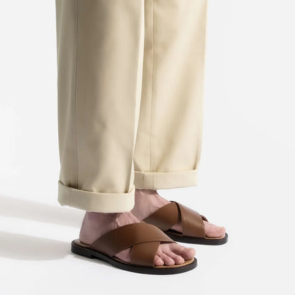 J.M.Weston | Sandal Crossed Mule Double V Tan Calf