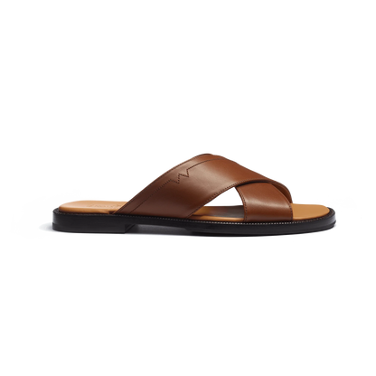 J.M.Weston | Sandal Crossed Mule Double V Tan Calf