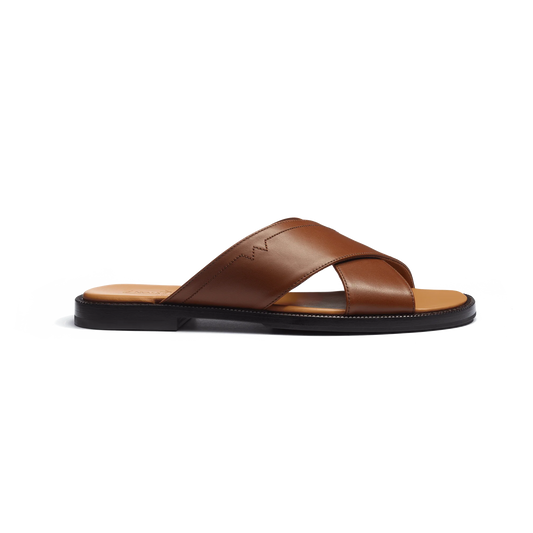 J.M.Weston | Sandal Crossed Mule Double V Tan Calf