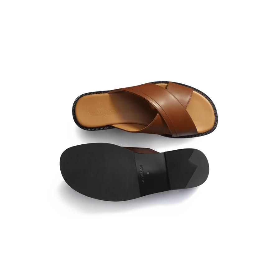 J.M.Weston | Sandal Crossed Mule Double V Tan Calf