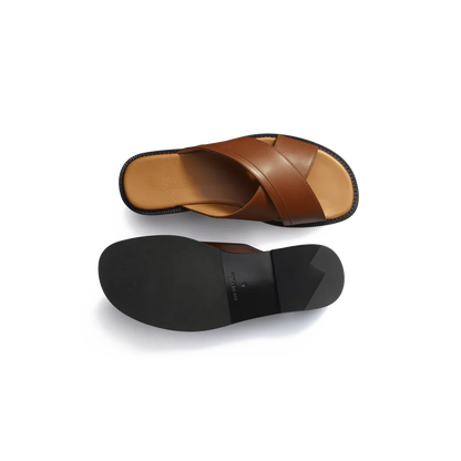 J.M.Weston | Sandal Crossed Mule Double V Tan Calf