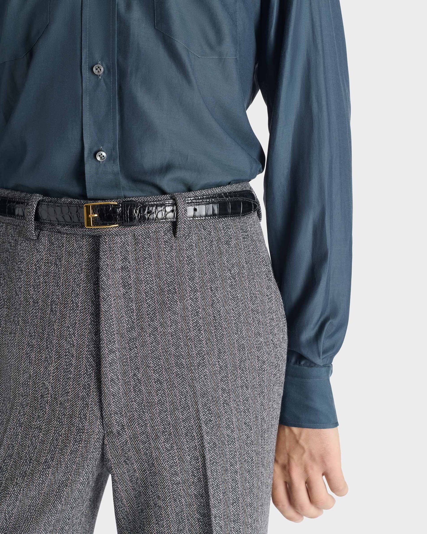 Husbands Paris | Wide Collar Shirt In Cotton & Silk Twill Indigo