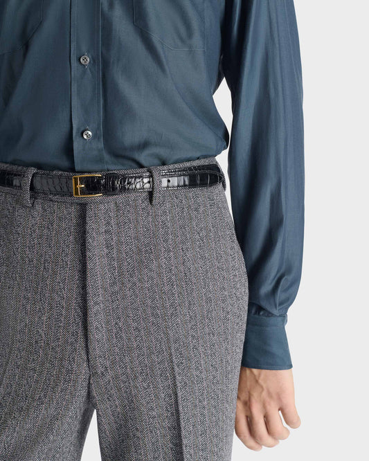 Husbands Paris | Wide Collar Shirt In Cotton & Silk Twill Indigo