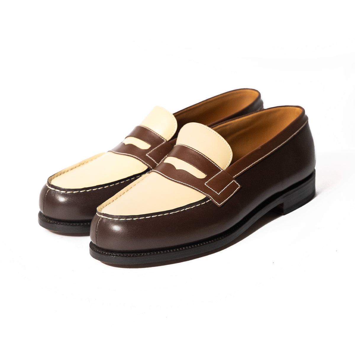 J.M.Weston | 180 Loafer Dark Brown/Tan/Porcelain Box Calf