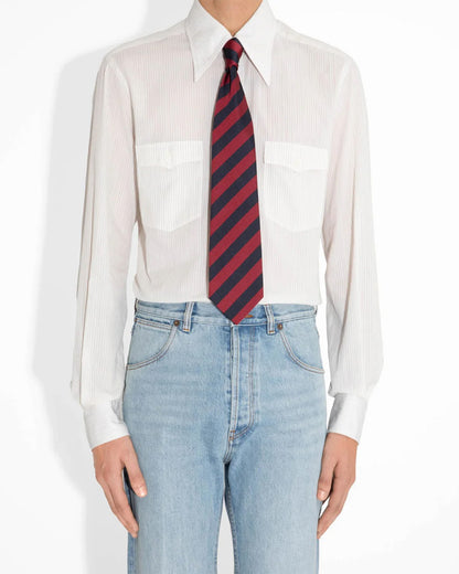 Husbands Paris | 2 Pockets Wide Collar Shirt Dark Brown Stripes