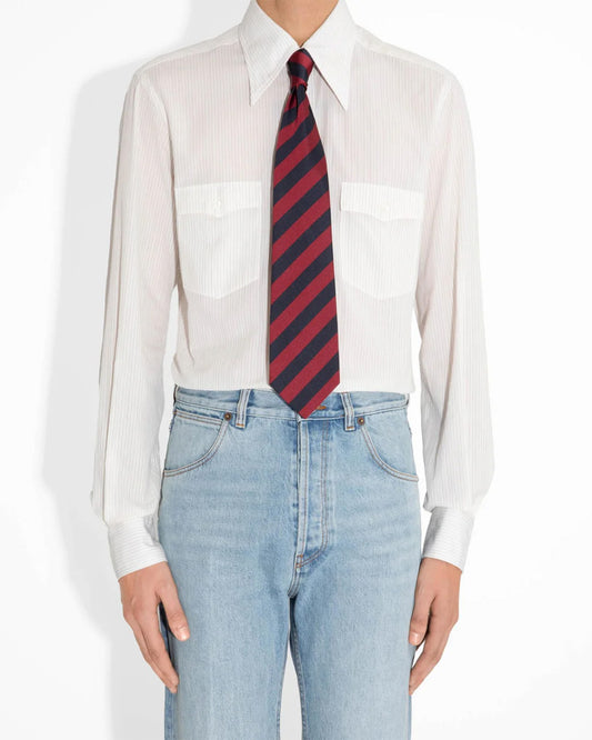 Husbands Paris | 2 Pockets Wide Collar Shirt Dark Brown Stripes