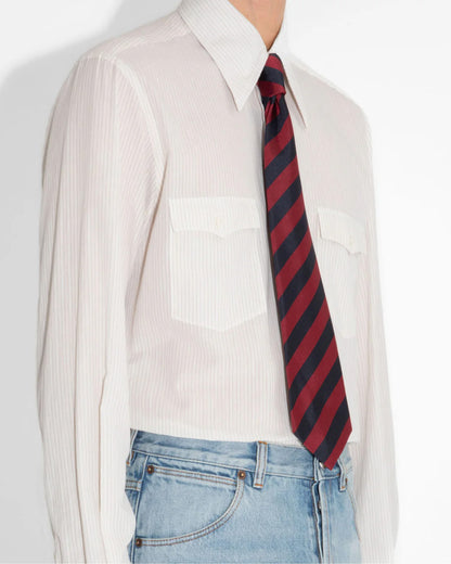 Husbands Paris | 2 Pockets Wide Collar Shirt Dark Brown Stripes