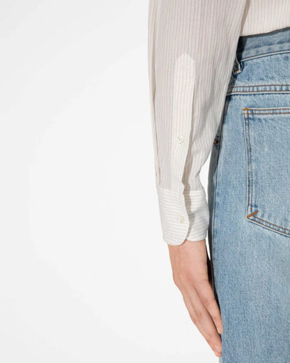 Husbands Paris | 2 Pockets Wide Collar Shirt Dark Brown Stripes