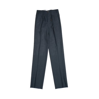 Echizenya | Bluish Grey Pleated 3-Ply Fresco Trousers