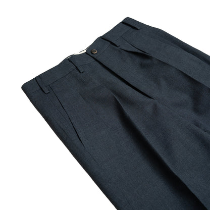 Echizenya | Bluish Grey Pleated 3-Ply Fresco Trousers