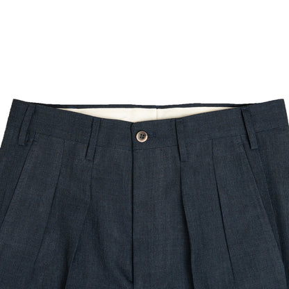 Echizenya | Bluish Grey Pleated 3-Ply Fresco Trousers
