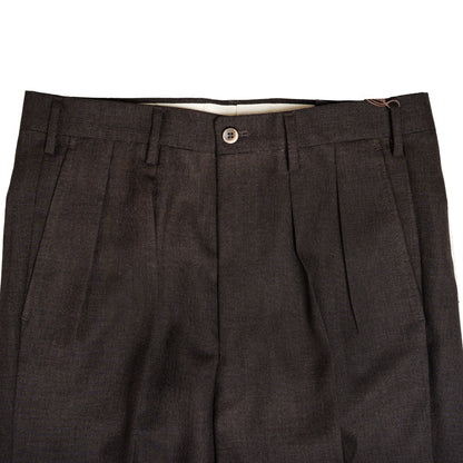 Echizenya | Dark Brown Pleated 3-Ply Fresco Trousers