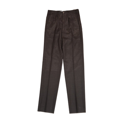 Echizenya | Dark Brown Pleated 3-Ply Fresco Trousers