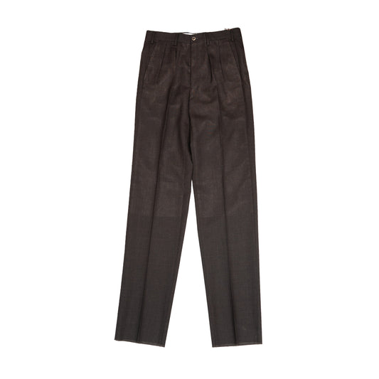 Echizenya | Dark Brown Pleated 3-Ply Fresco Trousers