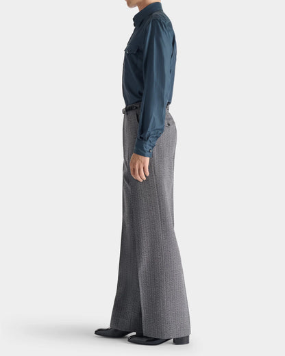 Husbands Paris | Wide Collar Shirt In Cotton & Silk Twill Indigo