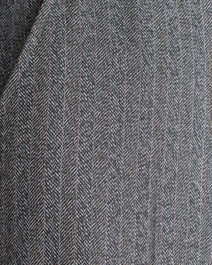 Husbands Paris | Wide Trousers in 4-ply Virgin Wool Twill Grey Herringbone With Stripes
